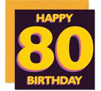 Playful 80th Birthday Card - Bold and Bright Vibes - Standout 'HAPPY 80 BIRTHDAY' in Yellow and Purple - A Vibrant Milestone Keepsake - 145mm Square, Envelope Included