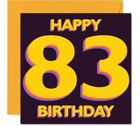 Playful 83rd Birthday Card - Brighten Their Big Day - Bold Yellow and Purple 83 Motif with Striking Contrast - 145mm Square, Envelope Included
