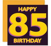 Playful 85th Birthday Card - Raise a Smile at 85 - Bold Yellow and Purple Number Design - Festive Fun for a Big Birthday - 145mm Square, Envelope Included