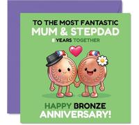 Playful 8th Anniversary Card for Stepdad & Mum - Medal-worthy Laughs for a Bronze Anniversary - 145mm Square, Envelope Included