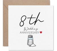 Playful 8th Anniversary Card - Shake Things Up Together - Salt Shaker and Heart Motif for Your 8th Anniversary - 145mm Square, Envelope Included