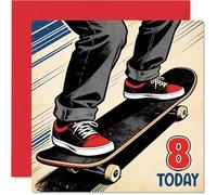 Playful 8th Birthday Card - Big Tricks and Birthday Vibes - Lively Skateboarder Leaping over '8 TODAY' - Perfect for Young Thrill-seekers - 145mm Square, Envelope Included