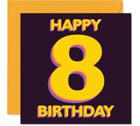 Playful 8th Birthday Card - Bursting with Birthday Fun - Bold Yellow and Purple Number 8 Design - A Bright Way to Make Their Day Shine - 145mm Square, Envelope Included