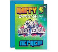 Playful 8th Birthday Card for Nephew - Level Up Their Big Day - Bold Gaming Controller Design in Vibrant Colours - Sure to Delight Any Young Gamer - A5, Envelope Included