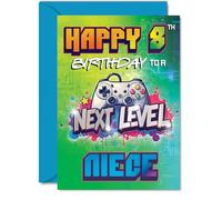 Playful 8th Birthday Card for Niece - Level Up Their Special Day - Vibrant Gaming Controller Design with Bold Colours - Epic Birthday Fun for Young Gamers - A5, Envelope Included