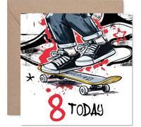 Playful 8th Birthday Card, Skateboarding Thrills for Turning 8