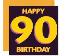 Playful 90th Birthday Card - Bursting with Joy - Bold Yellow and Purple 9th Design - A Lively Touch for a Big Milestone - 145mm Square, Envelope Included