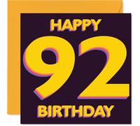 Playful 92nd Birthday Card - Bold Pops of Yellow and Purple - Striking 'HAPPY 92 BIRTHDAY' Design - Makes Their Milestone Truly Stand Out - 145mm Square, Envelope Included