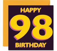 Playful 98th Birthday Card - Vibrant and Playful - Bold Yellow '98' Design on Deep Background - 145mm Square, Envelope Included