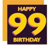 Playful 99th Birthday Card - Bold and Brilliant - Vibrant Yellow and Purple Design Pops with Joy - A Lively Send-off for a 99th Milestone - 145mm Square, Envelope Included