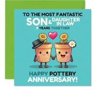 Playful 9th Anniversary Card for Son & Daughter in Law - Joyful Pottery Anniversary Vibes - 145mm Square, Envelope Included