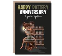 Playful 9th Anniversary Card, Playful Pottery Pair Illustration