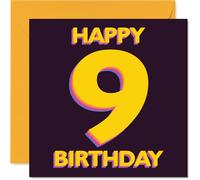 Playful 9th Birthday Card - Brighten Their Big Day - Bold Yellow Number 9 on a Vibrant Purple Backdrop - 145mm Square, Envelope Included