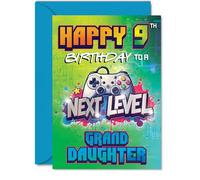 Playful 9th Birthday Card for Granddaughter - Level Up the Birthday Fun - Vibrant Gaming Controller Design for a Next-level Celebration - 5x7 Inch, Envelope Included