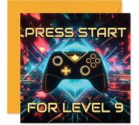 Playful 9th Birthday Card - Level Up Laughs - Bold Gaming Controller Design with Neon Colours - Press Start for Birthday Adventure - 145mm Square, Envelope Included