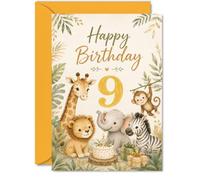 Playful 9th Birthday Card, Safari Friends Gather for a Wild Birthday