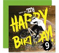 Playful 9th Birthday Card, Urban BMX Vibes | Graffiti Paint-splatter 9 with Energetic Jump, Bold Street Style for Lively Birthdays, 145mm Square, Envelope Included