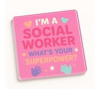 Playful Acrylic Coaster Gift for Social Workers - Fun Cartoon Design Home Desk Accessory with Encouraging Message