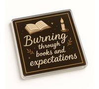 Playful Acrylic Coaster Gift - Literary Ember Design for Book Lovers with Dark Academia and Cozy Cottagecore Elements