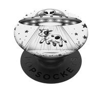 Playful Alien UFO Cow Abduction Sketch - Lighthearted Sci-Fi PopSockets Adhesive PopGrip