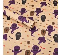 Playful and Mischievous Puprle Ghost Black Bats With Outstretched Wings Candy Corn Kraft Wrapping Paper-Vibrant Bold Pre cut & Folded Flat Flat Design Sheets For Holiday, 4-Sheets, 1-Design: 15 sq. ft