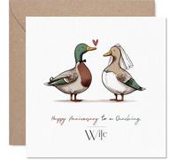 Playful Anniversary Card for Wife - Quacking Good Laugh - Cartoon Ducks in Wedding Attire Bring the Giggles - 145mm Square, Envelope Included