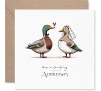 Playful Anniversary Card - Have a Quacking Anniversary - Cartoon Ducks in Wedding Outfits - Light-hearted Animal Humour for Couples - 145mm Square, Envelope Included