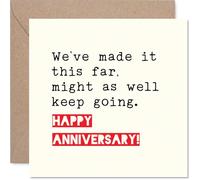 Playful Anniversary Card - Light-hearted Encouragement - Bold Red and Cream Design with Witty Anniversary Message - 145mm Square, Envelope Included