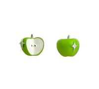 Playful Apple Women’s Earrings, Asymmetrical Green Apples with Sparkling Crystals, Modern Style for Daily Wear