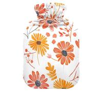 Playful Autumn Daisy Red Orange hot Bottle Water Bag with Soft Cover, 2L hot Water Bags for Pain Relief, Sore Muscle, Bolsa para agua Caliente