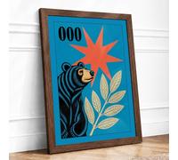 Playful Bear and Stars Framed Wall Art Print A1 Walnut