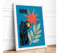 Playful Bear and Stars Framed Wall Art Print A2 White