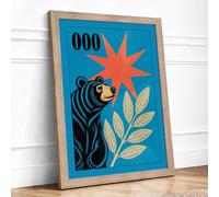 Playful Bear and Stars Framed Wall Art Print A4 Oak