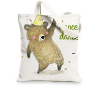 Playful Bear Canvas Tote Bags, Cute Animal Design Reusable Grocery Bags, Lightweight Washable Shoulder Strap Canvas Bags for Travel Beach Picnic 13x15 Inch