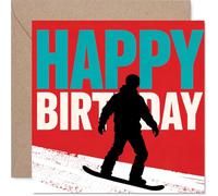 Playful Birthday Card - Amp Up the Birthday Energy - Bold Snowboarder Silhouette on Vibrant Red - Striking Design for Lovers of Winter Sports - 145mm Square, Envelope Included