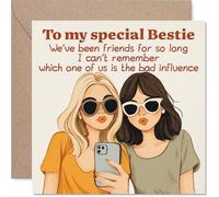 Playful Birthday Card - Bad Influence Banter - Two Friends Snapping a Cheeky Selfie Illustration - Perfect for Unforgettable Friendship Laughs - 145mm Square, Envelope Included