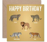 Playful Birthday Card - Big Cat Birthday Bash - Vibrant Wildlife Design with Gold and Black Accents - Ideal for Animal Lovers - 145mm Square, Envelope Included