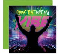 Playful Birthday Card - Birthday Buzz in Neon - Vibrant Party Silhouette with Bold Colours - Guaranteed to Lift Their Spirits - 145mm Square, Envelope Included