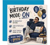 Playful Birthday Card - Birthday Mode on - Relax and Do Absolutely Nothing with Effortless Style - for Those Who Know How to Celebrate Properly - 145mm Square, Envelope Included