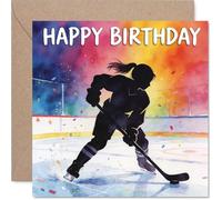 Playful Birthday Card - Bold Hockey Silhouette on a Multicolour Burst - Sporty Vibe for Action Lovers - Striking and Energetic Look - 145mm Square, Envelope Included