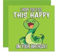 Playful Birthday Card - Brighten Their Day - Cheerful Cartoon Snake on a Vivid Green Background - Bursting with Joyful Birthday Vibes - 145mm Square, Envelope Included