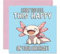 Playful Birthday Card - Brighten Their Special Day - Cheerful Cartoon Axolotl on Blue with a Big Birthday Grin - 145mm Square, Envelope Included