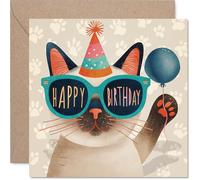 Playful Birthday Card - Bring on the Party Vibes - Sunglasses Cat in a Festive Hat Ready to Celebrate - Guaranteed to Raise a Smile - 145mm Square, Envelope Included
