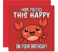 Playful Birthday Card - Bursting with Birthday Cheer - Cartoon Crab on Vibrant Red Backdrop - Guaranteed to Lift the Mood - 145mm Square, Envelope Included