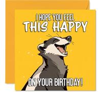 Playful Birthday Card - Bursting with Birthday Cheer - Cheerful Badger on Bright Yellow - Sure to Lift Anyone's Spirits - 145mm Square, Envelope Included