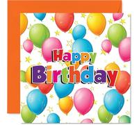 Playful Birthday Card - Bursting with Birthday Cheer - Colourful Balloons and Stars Design - Instantly Lifts the Mood - 145mm Square, Envelope Included
