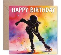 Playful Birthday Card - Bursting with Birthday Energy - Vibrant Skater Silhouette on a Colourful Backdrop - Perfect for Fun-loving Celebrations - 145mm Square, Envelope Included