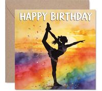 Playful Birthday Card - Bursting with Birthday Spirit - Cheerleader Silhouette on Vibrant Rainbow Backdrop - Adds a Lively Pop to the Celebration - 145mm Square, Envelope Included