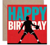 Playful Birthday Card - Bursting with Energy - Basketball Player Silhouette on Bold Red Backdrop - A Slam Dunk for Sports Fans - 145mm Square, Envelope Included