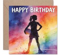 Playful Birthday Card - Bursting with Energy - Vibrant Multicoloured Basketball Silhouette Design - Perfect for Sporty Celebrations - 145mm Square, Envelope Included